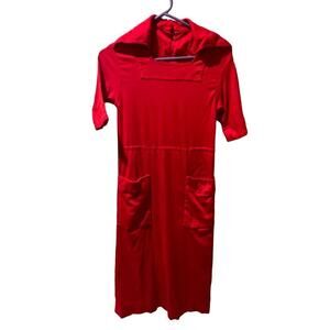 Vintage Handmade Red Dress Size Small MCM 1950  1960’s A Line Smock Empire Waist